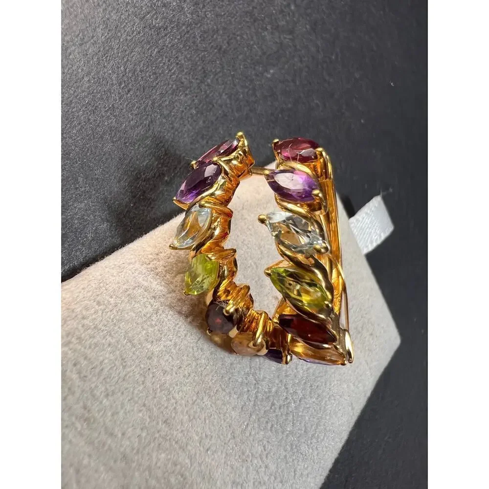 NEW multi gemstone hoop earrings in vermeil gold over sterling silver